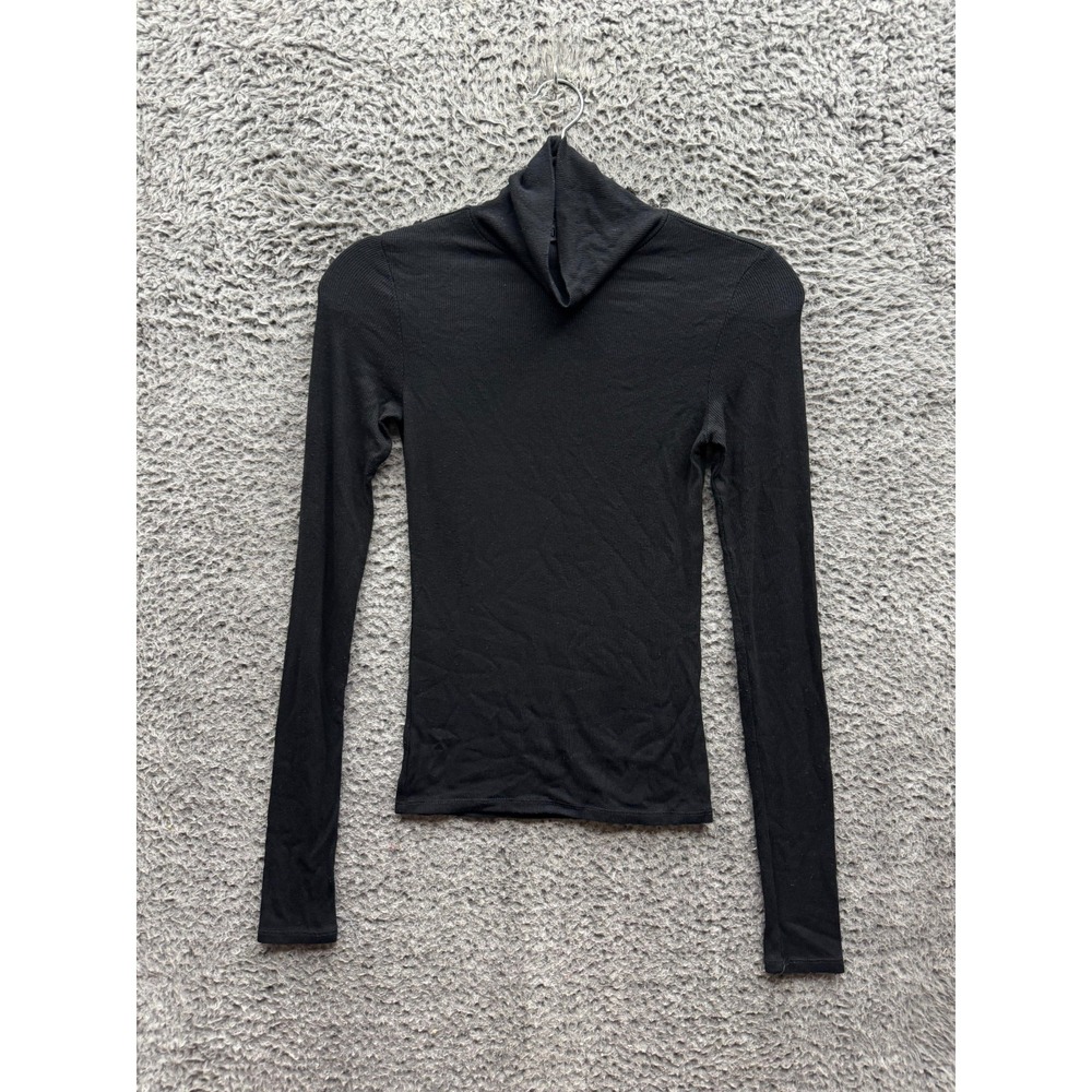 Joah Brown Ribbed Knit Long Sleeve Turtleneck Top Black Womens Size XS/S